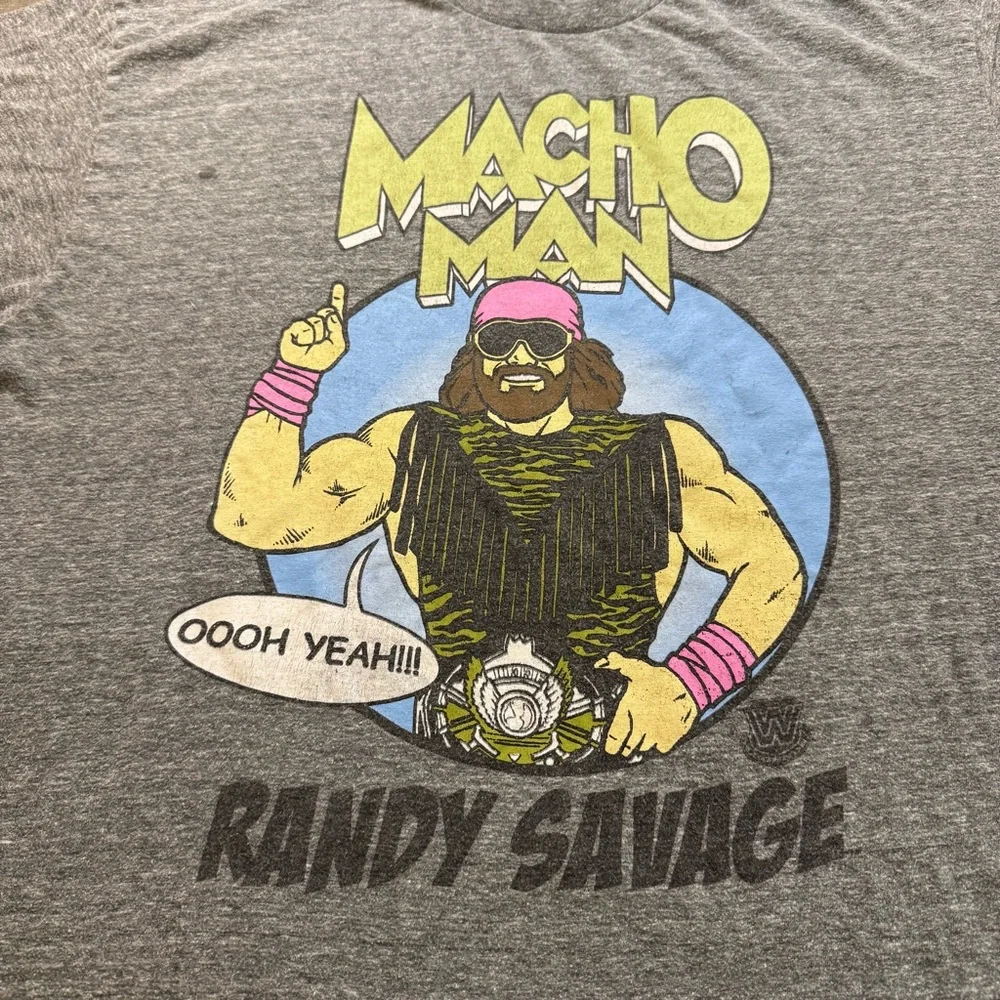 WWE WWF Macho Man Randy Savage Retro Old School Men's T-Shirt Size XL Grey - Picture 2 of 8